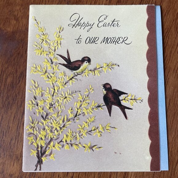 Vtg Stanley Birds Spring Happy Easter Mother Embossed Greeting Card - Picture 2 of 10